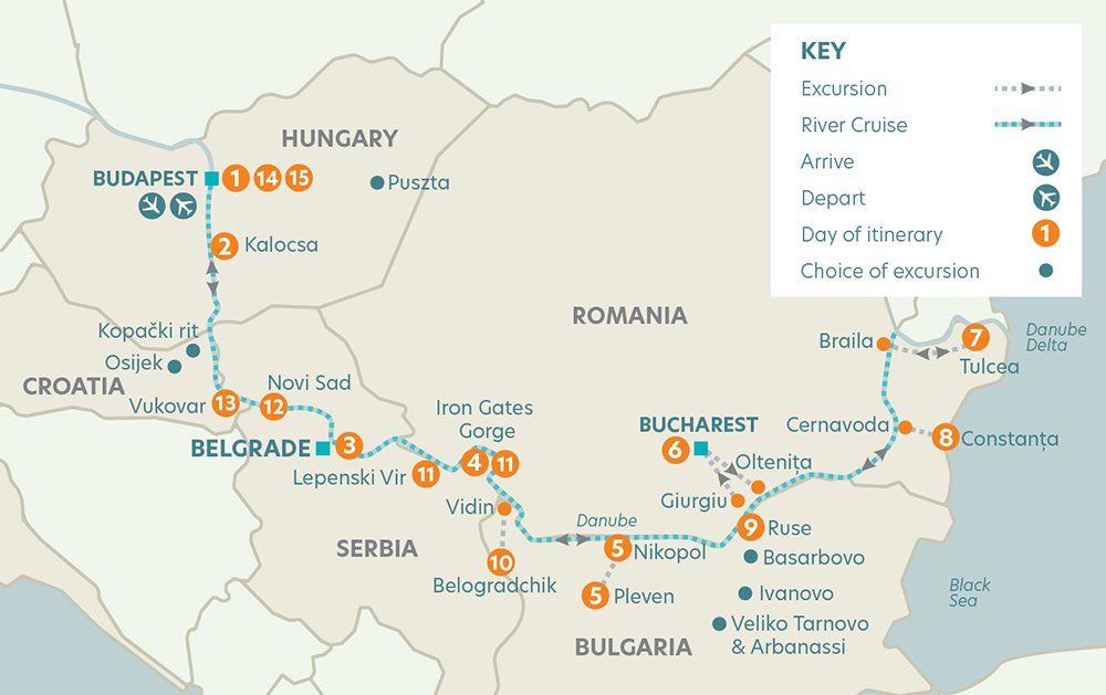 tourhub | Riviera Travel | Budapest to the Black Sea River Cruise | Tour Map