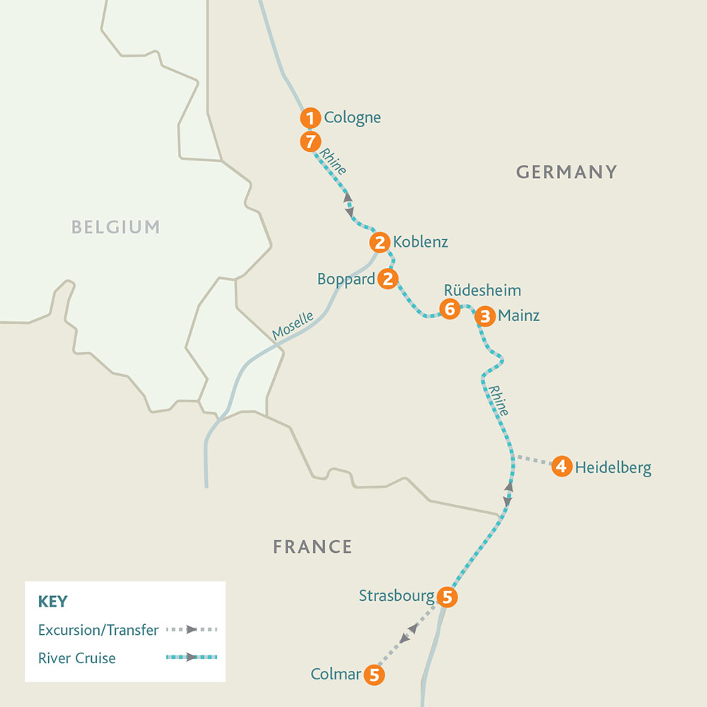 tourhub | Riviera Travel | Rhine, Strasbourg & Heidelberg River Cruise - MS Emily Brontë | Tour Map