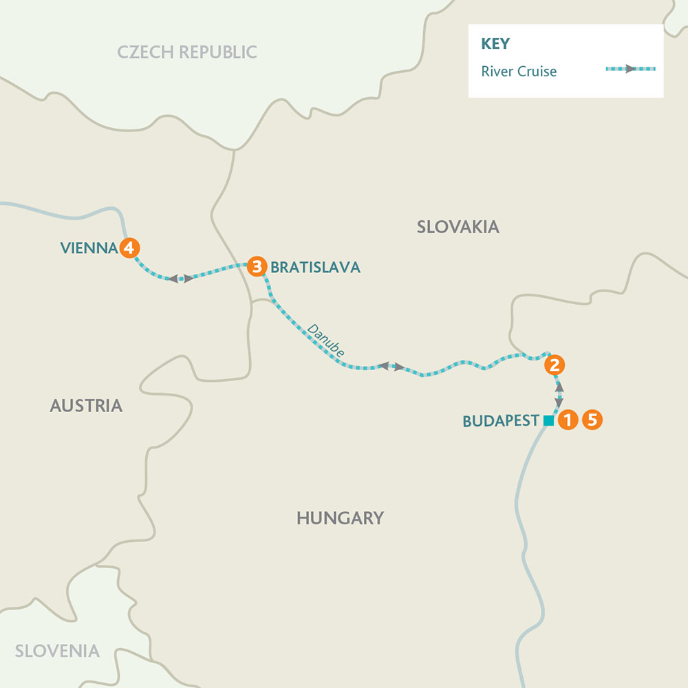 tourhub | Riviera Travel | The Danube’s Imperial Cities and Yuletide Markets River Cruise for solo travellers - MS Riviera Radiance | Tour Map