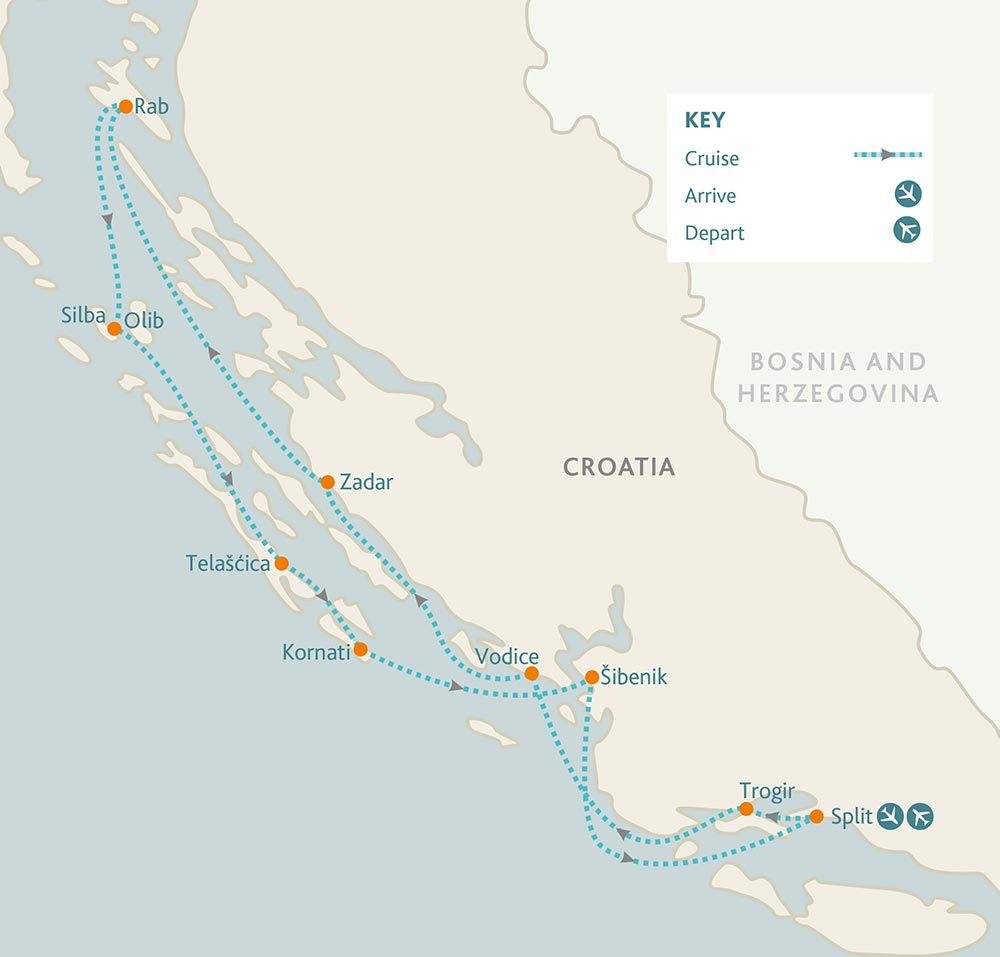 tourhub | Riviera Travel | Split, Rab & Undiscovered Islands of the North Yacht Cruise - MS Il Mare | Tour Map